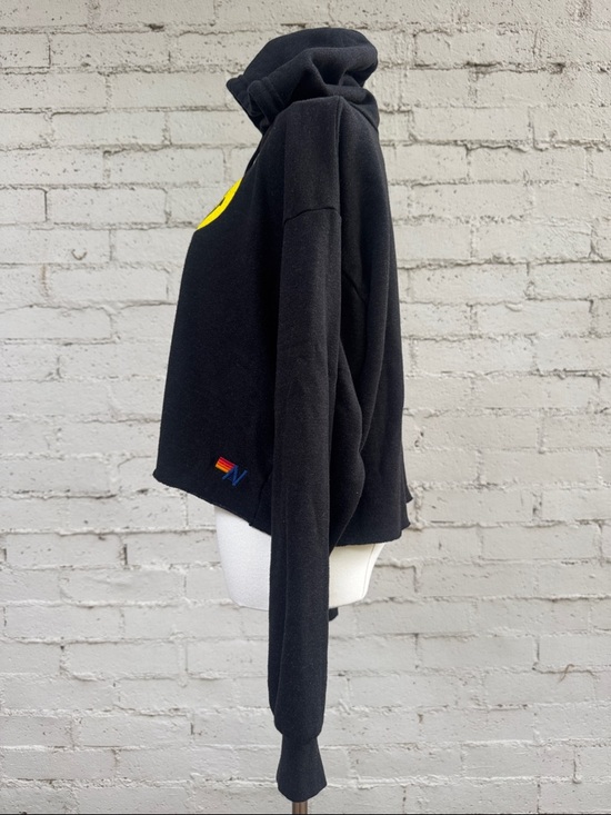 Aviator Nation Smiley 2 Relaxed Cropped Pullover Hoodie Black Size S - Picture 9 of 13